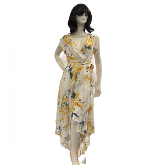 Lulus French Countryside White and Yellow Floral Print High-Low Dress - Picture 1 of 4